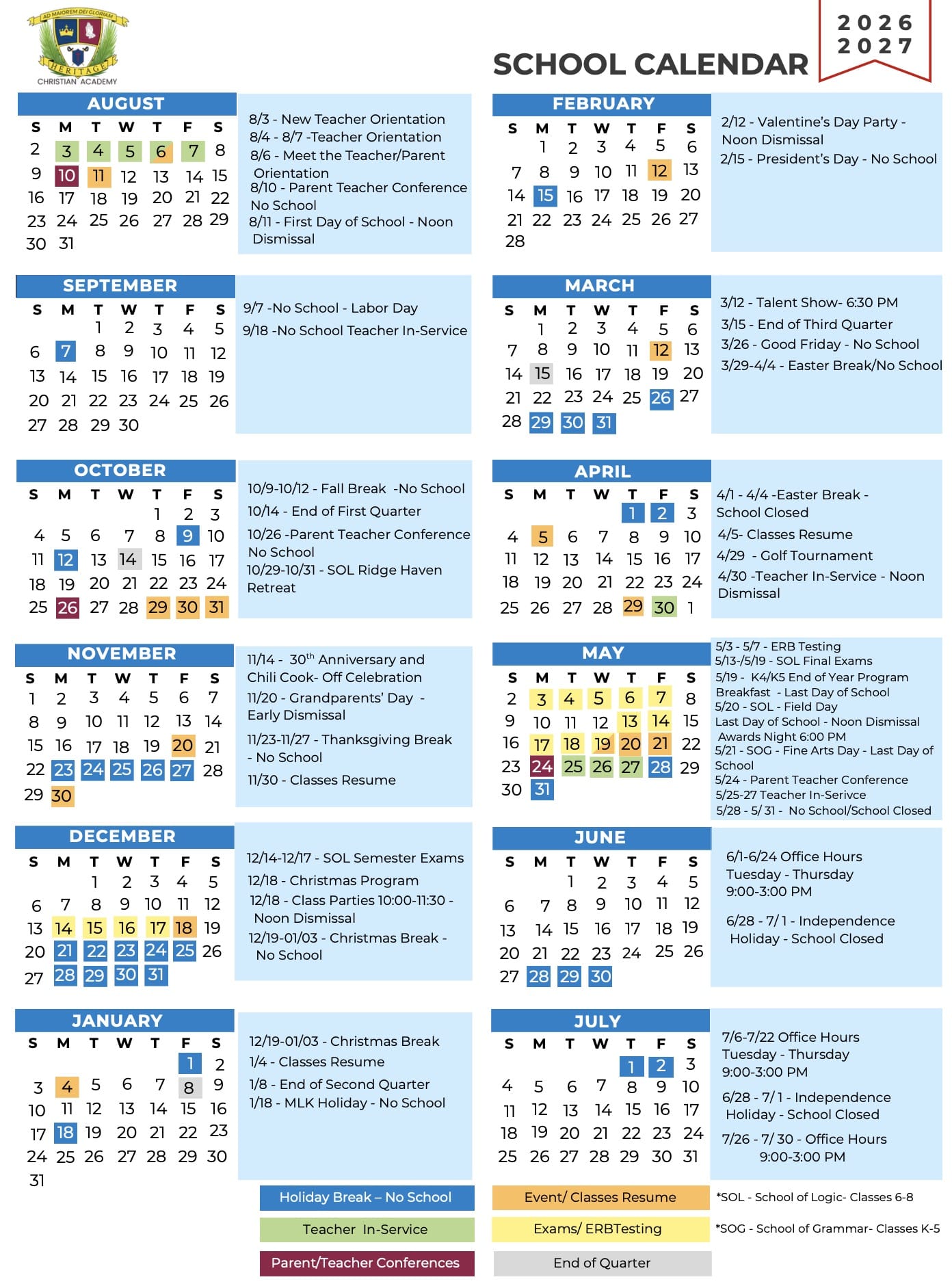 2026 2027 School Calendar